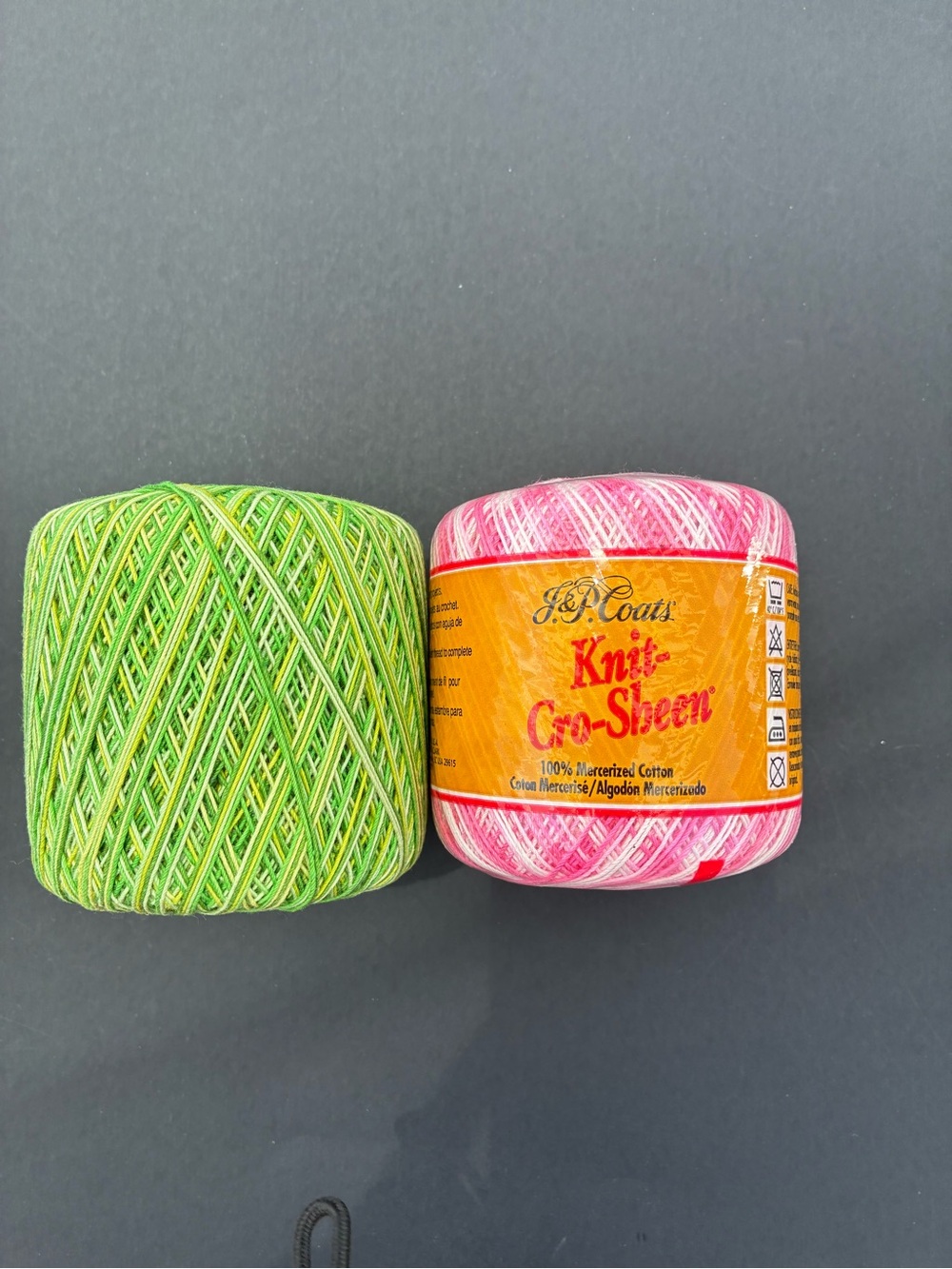 Vintage Knit-Cro-Sheen 100% Mercerized Cotton Thread - Pink and Green